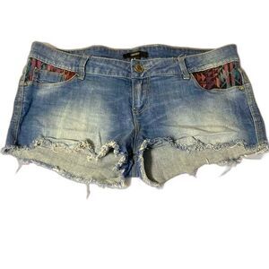 AZTEC Southwestern Tribal Cut Off Distressed Denim Shorts FOREVER 21 Size 29